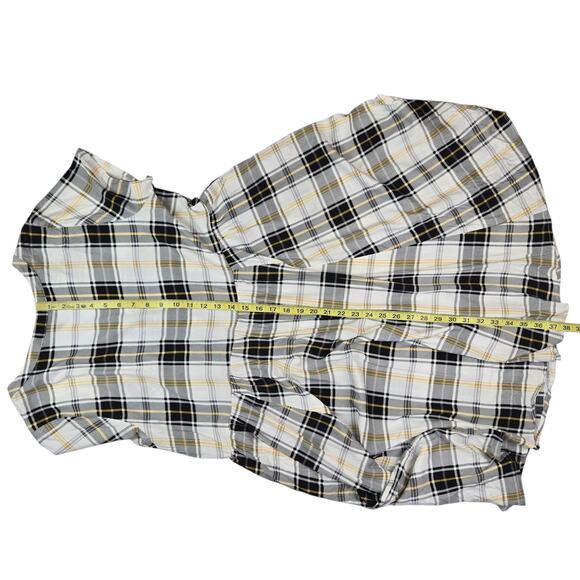 Torrid Plaid Mini Challis Shirt Dress Size 1 1X White Black Brown V-Neck S/S - Picture 4 of 5